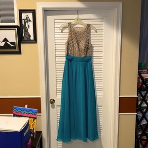 Turquoise and Nude Mesh Sequined Dress For Sale!!